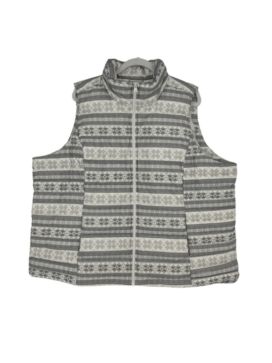 Lands' End Jackets & Blazers - Lands End Womens Down Vest Size 2X Nordic Geometric White Outdoor Hiking Pockets